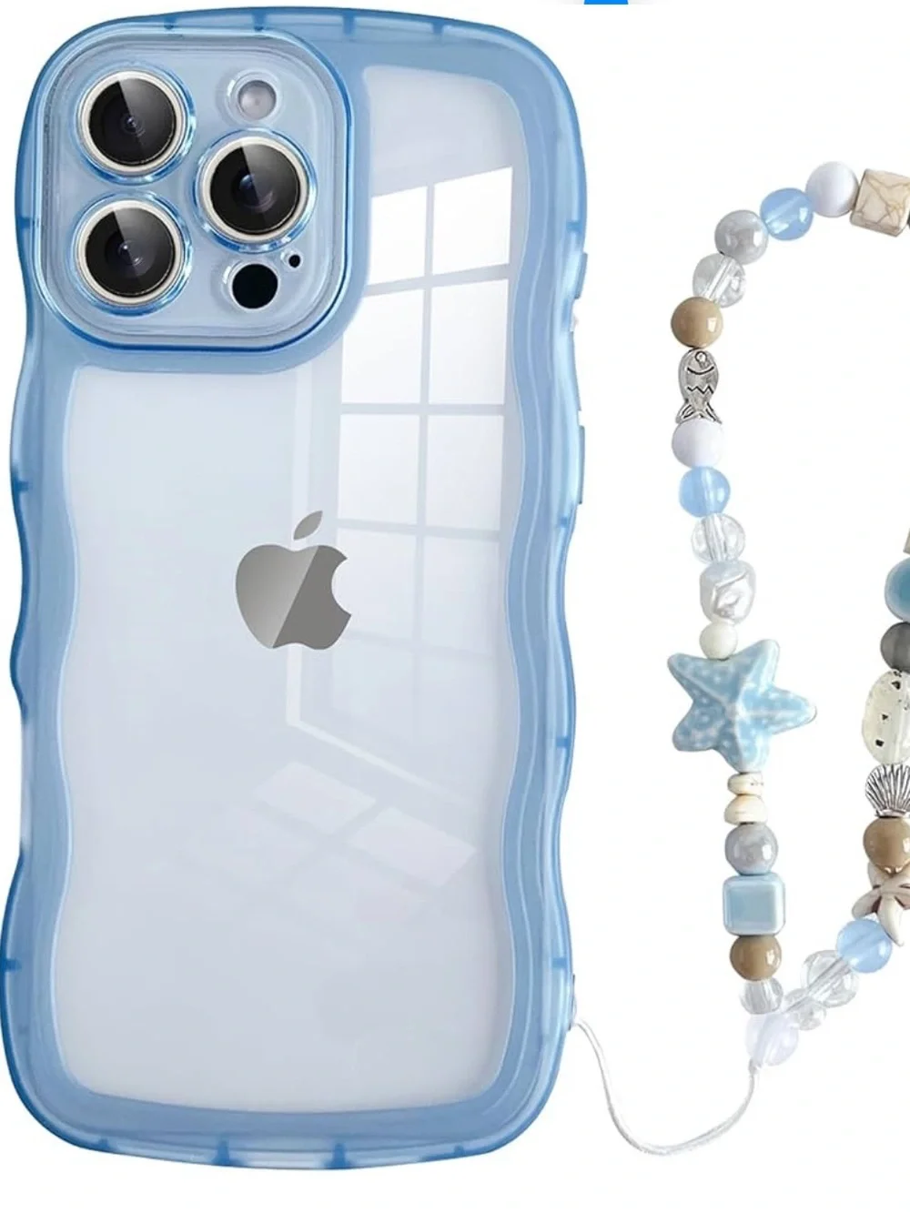 iPhone 16 Pro Max Case Cute Kawaii Curly Wave Clear with Wrist Beaded Charms